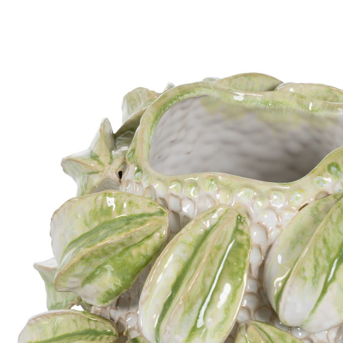 Vaso de cerâmica verde e branco, decoração 32 x 31,50 x 36,50 C