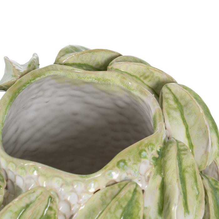 Vaso de cerâmica verde e branco, decoração 32 x 31,50 x 36,50 C
