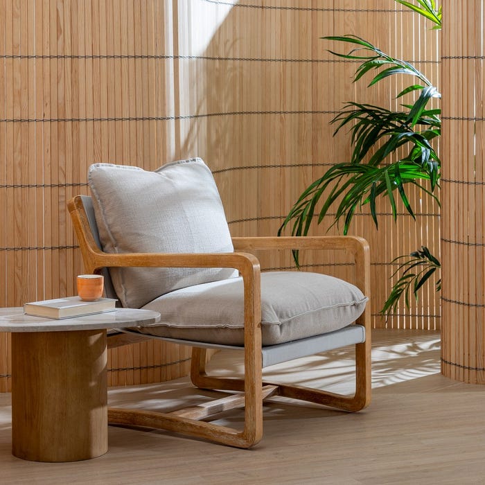 Natural Fabric-Wood Living Room Armchair 65 X 69 X 83 Cm