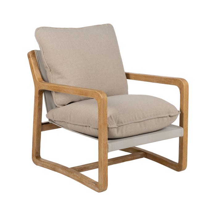 Natural Fabric-Wood Living Room Armchair 65 X 69 X 83 Cm