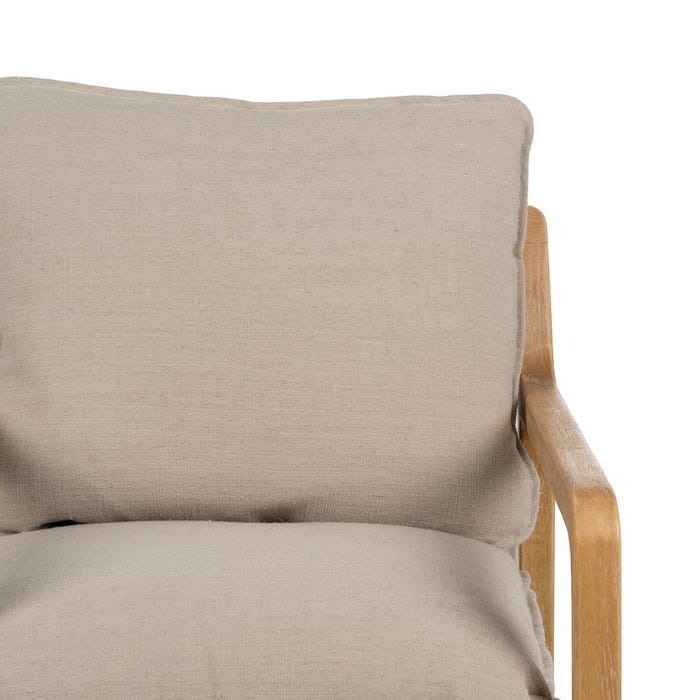 Natural Fabric-Wood Living Room Armchair 65 X 69 X 83 Cm