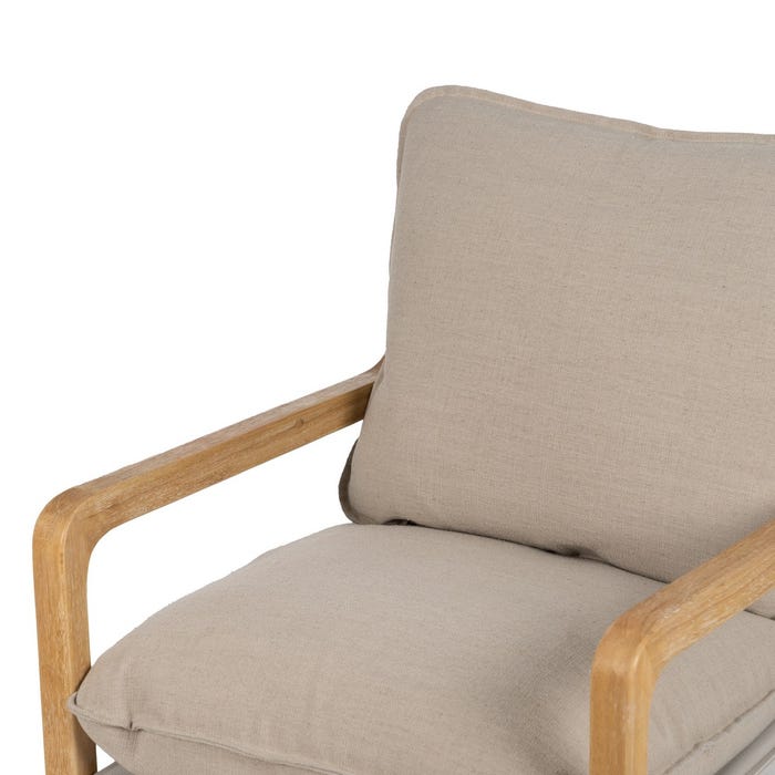 Natural Fabric-Wood Living Room Armchair 65 X 69 X 83 Cm