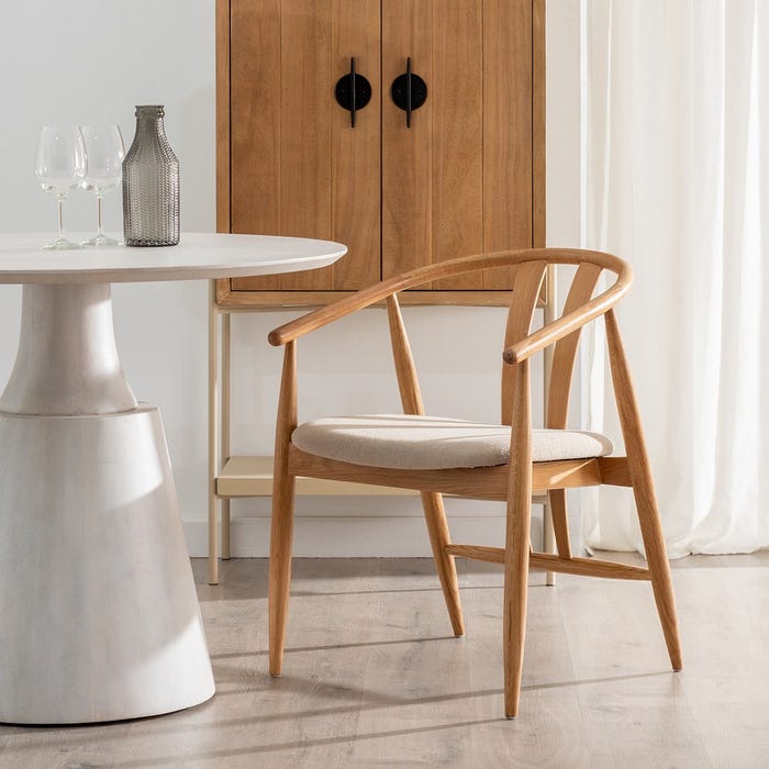 Cadeira de sala de estar em tecido natural e madeira 56,50 x 57 x 76,50 cm