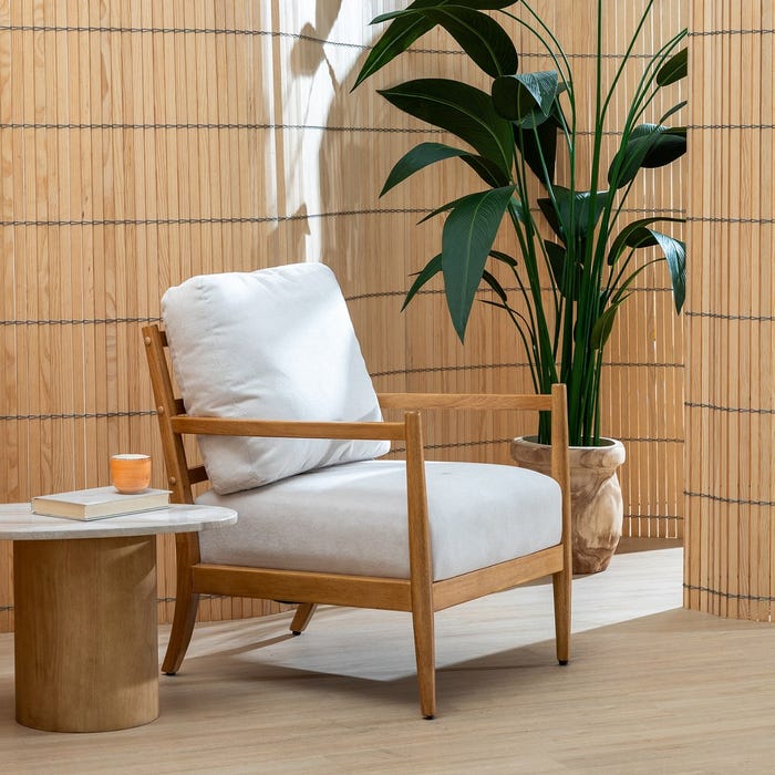 White-Natural Wood-MDF Armchair 65 x 71 x 88 cm
