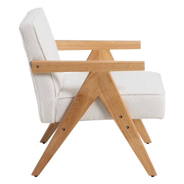 Sillón Blanco-Marrón Madera De Caucho 57 X 50 X 77 Cm