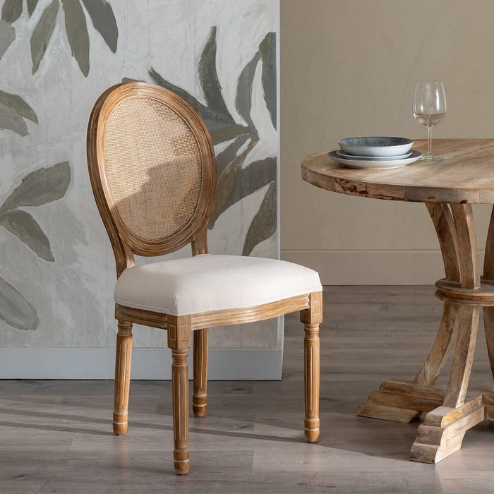 Silla Natural-Blanco Madera-Ratán Salón 44 X 46 X 95 Cm