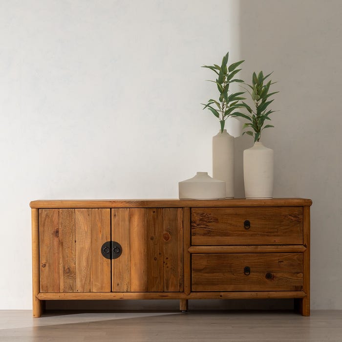 Natural Pine Wood Sideboard Living Room 155 X 44 X 65 Cm