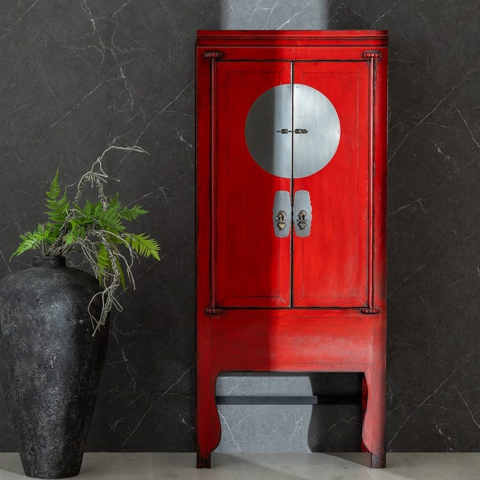 Red Wood-MDF Wardrobe 83.50 X 45 X 195 Cm