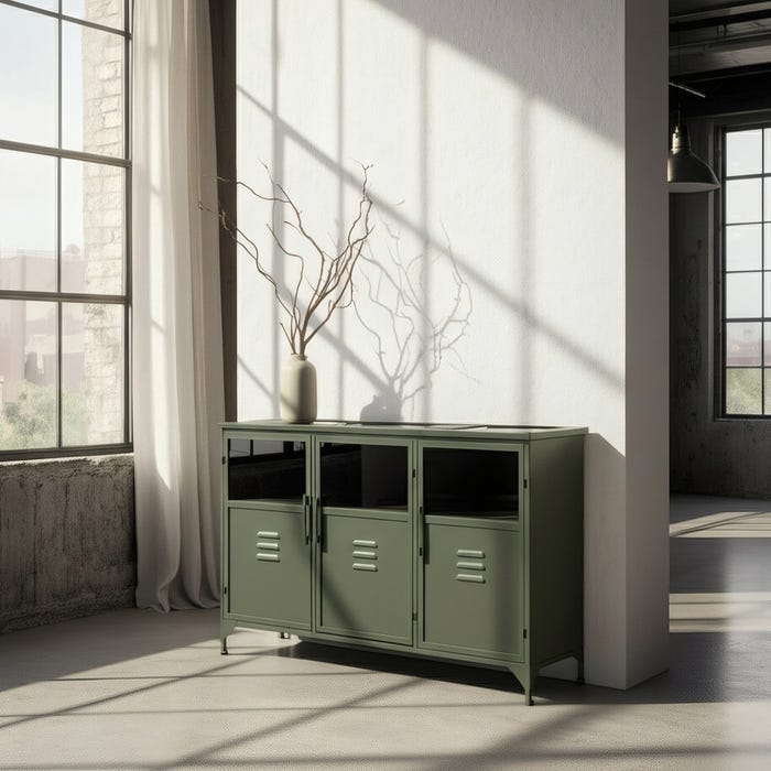 Mint Green Metal-Glass Sideboard 120 X 35 X 76 Cm