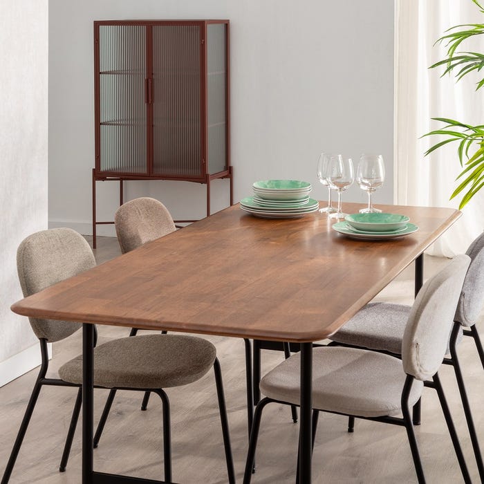 Mesa Comedor Marrón-Negro Madera-Metal 180 X 80 X 76 Cm