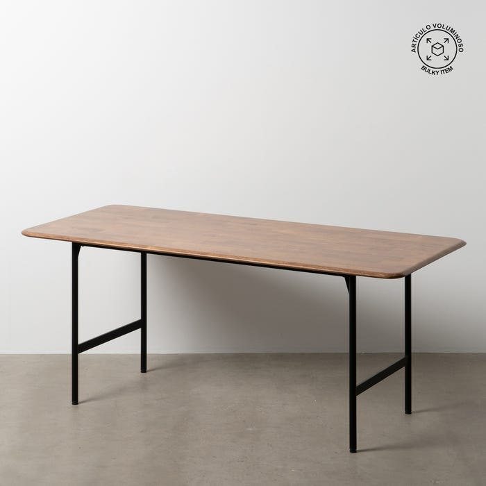 Mesa Comedor Marrón-Negro Madera-Metal 180 X 80 X 76 Cm