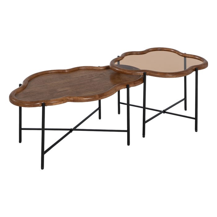 S/2 Mesa Centro Natural Madera / Cristal 89 X 50 X 40 Cm