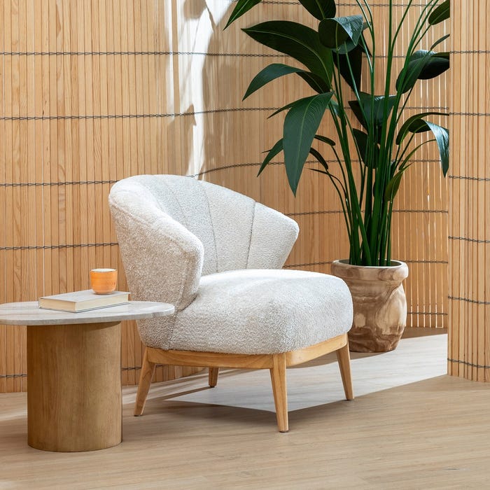 Sillón Natural-Crema Tejido-Madera Salón 71 X 75 X 76 Cm