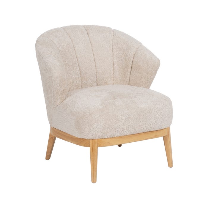 Natural-Cream Fabric-Wood Living Room Armchair 71 X 75 X 76 Cm
