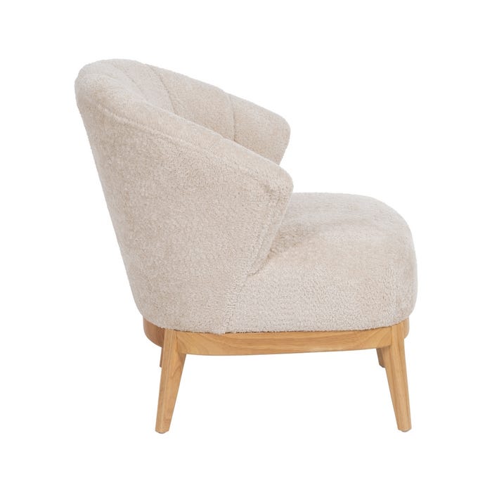 Poltrona de sala de estar em tecido creme natural e madeira 71 x 75 x 76 cm