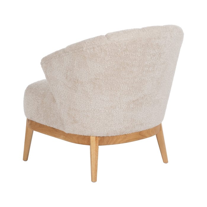 Poltrona de sala de estar em tecido creme natural e madeira 71 x 75 x 76 cm