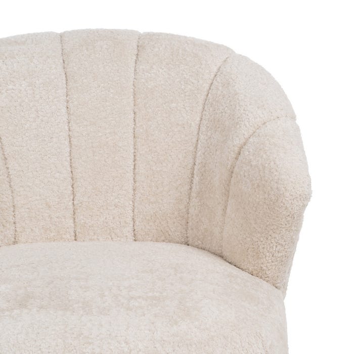 Poltrona de sala de estar em tecido creme natural e madeira 71 x 75 x 76 cm