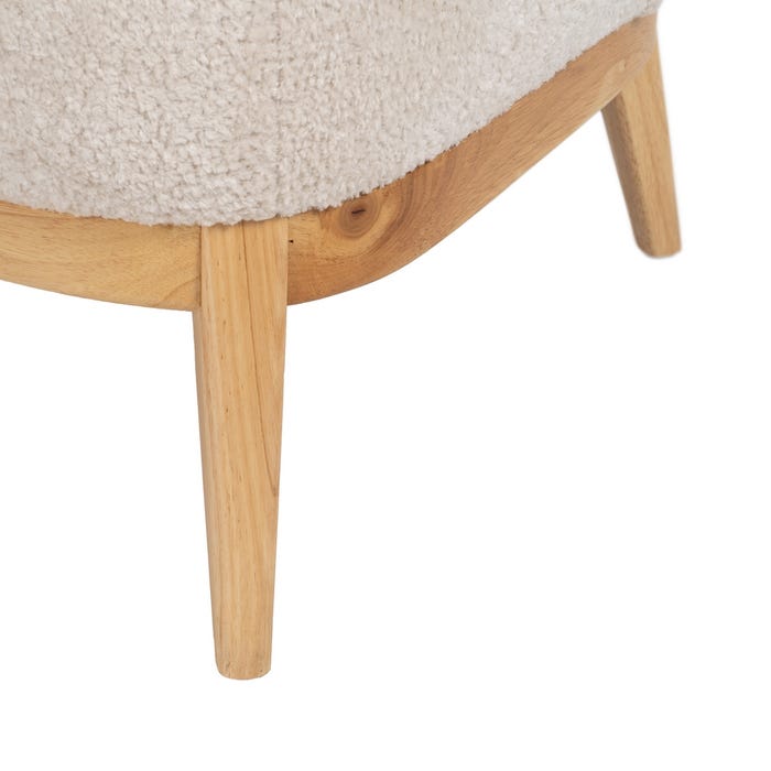 Poltrona de sala de estar em tecido creme natural e madeira 71 x 75 x 76 cm