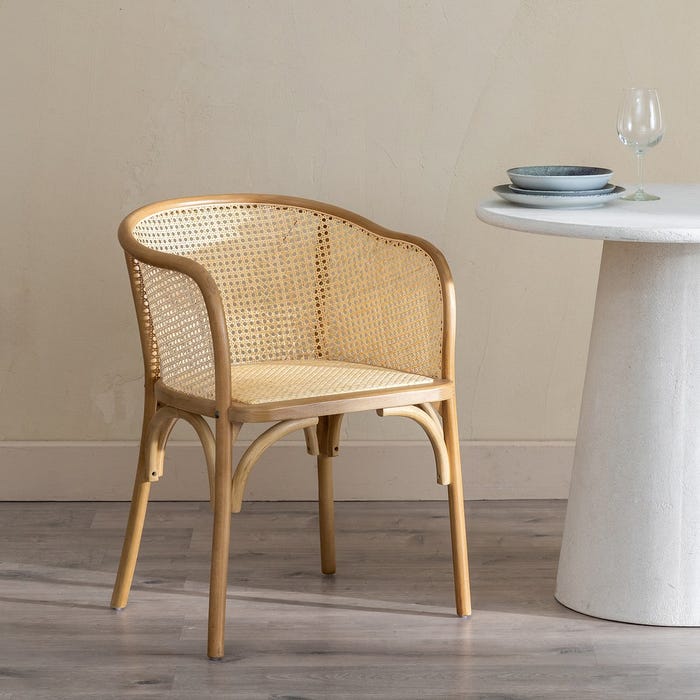 Cadeira de madeira natural e rattan 56 x 58 x 77 cm