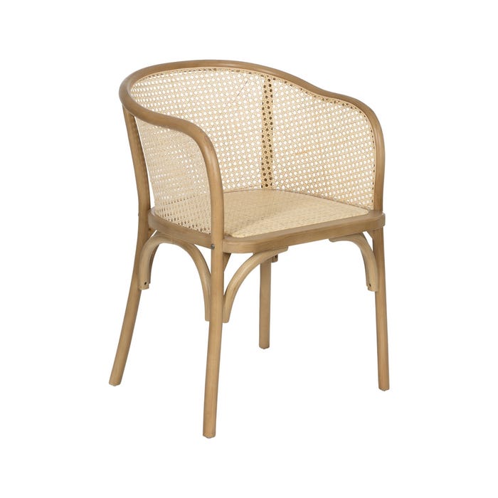 Cadeira de madeira natural e rattan 56 x 58 x 77 cm