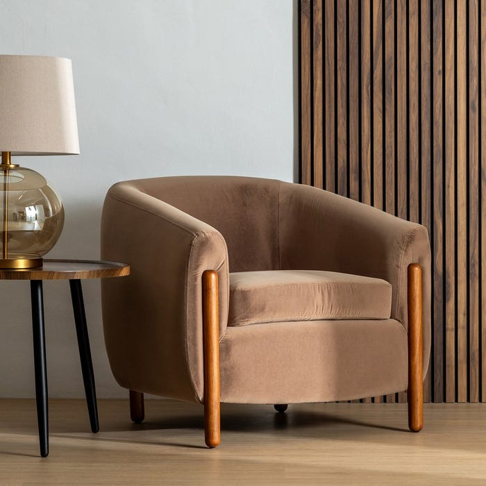 Taupe Fabric-Wood Living Room Armchair 87 X 80 X 81 Cm