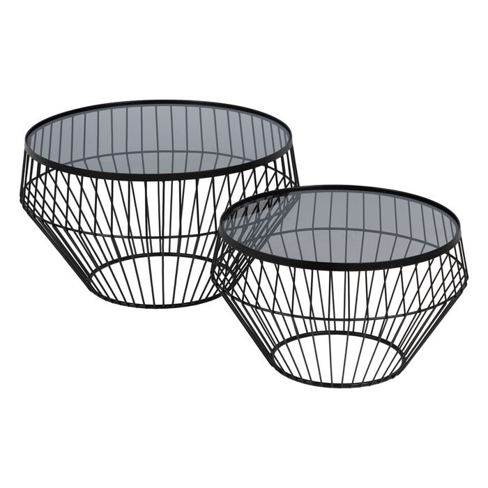 S/2 Black Metal-Glass Center Table 73 X 73 X 40 Cm