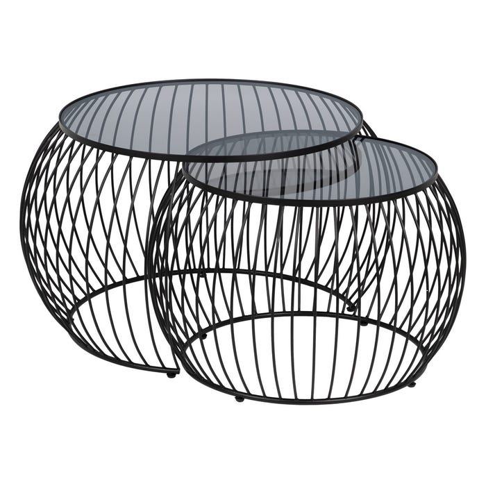 S/2 Mesa Centro Negro Metal-Cristal 89 X 80 X 51 Cm