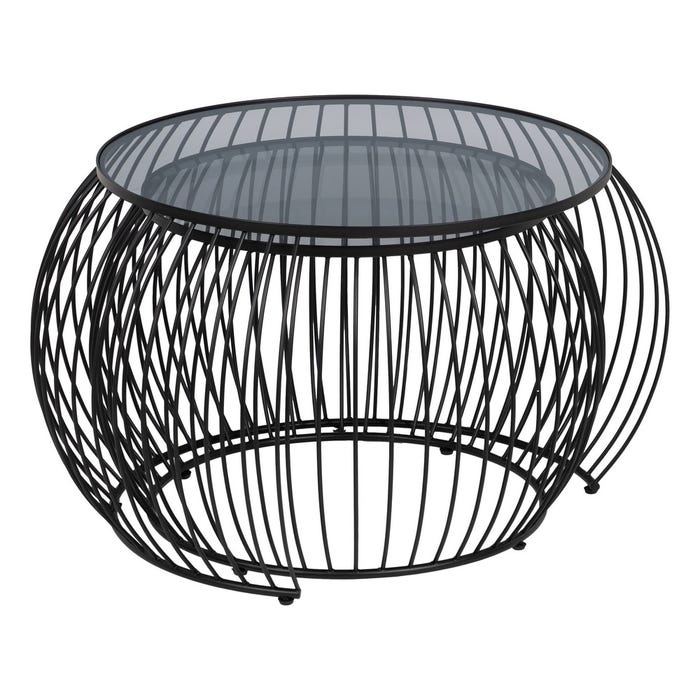 S/2 Mesa Centro Negro Metal-Cristal 89 X 80 X 51 Cm