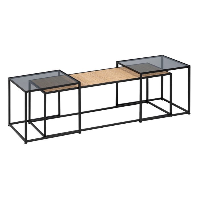 S/3 Mesa Centro Natural-Negro 97,50 X 34 X 35 Cm