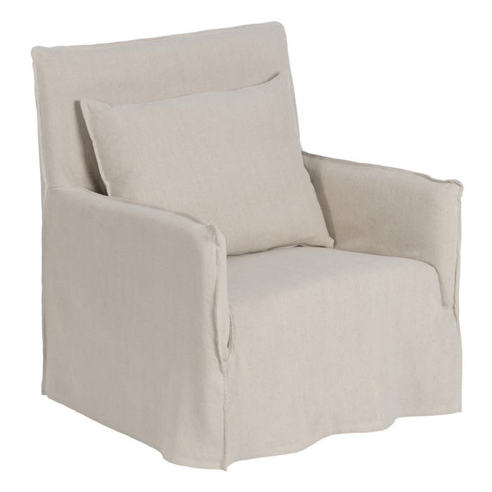 Cream Fabric-Wood Armchair 75 X 76 X 90.50 Cm