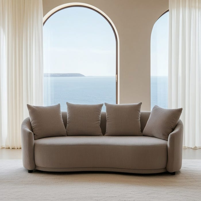 Sofá de tecido bege de 3 lugares para sala de estar 197 x 96 x 75 cm