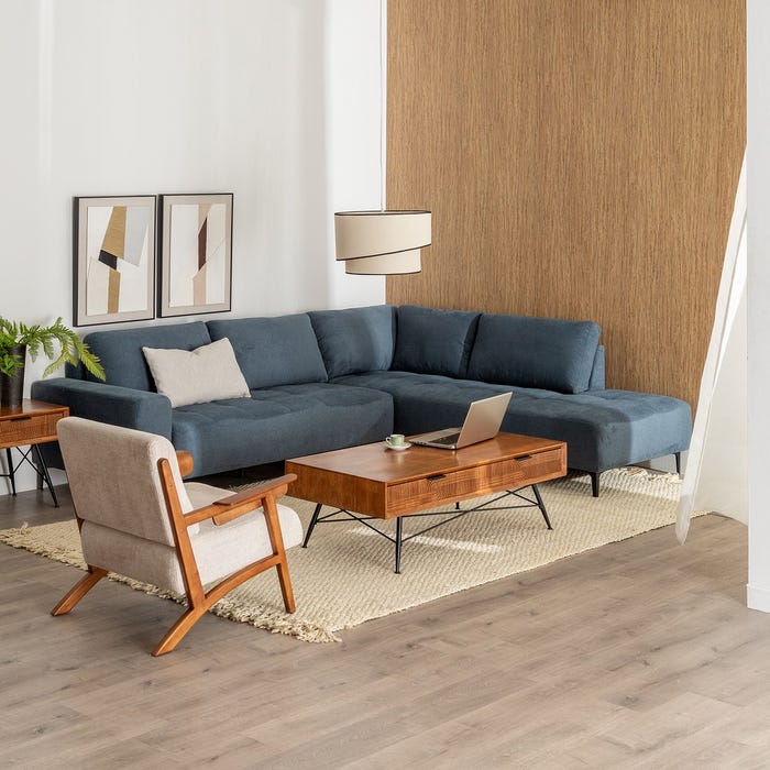 Right Chaise Longue Sofa Blue 266 X 222 X 80 Cm