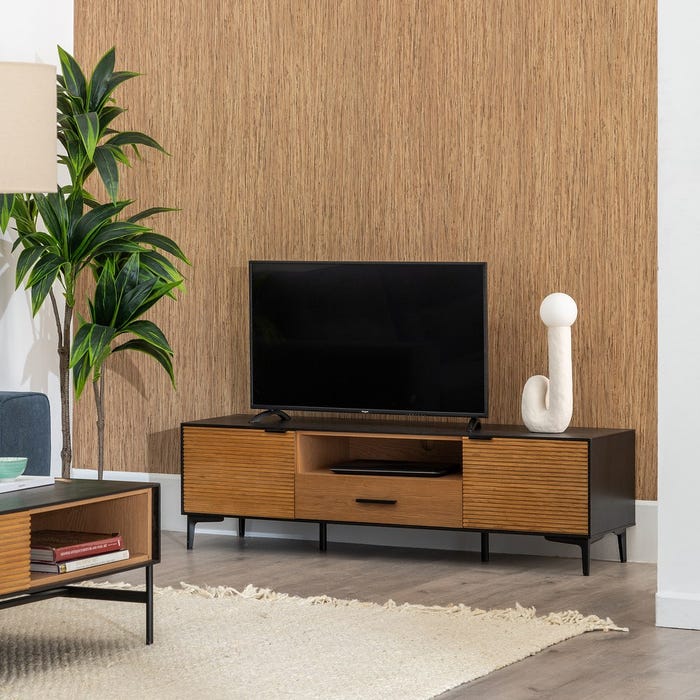 Mueble Tv Negro-Natural Dm-Madera 154 X 40 X 44 Cm