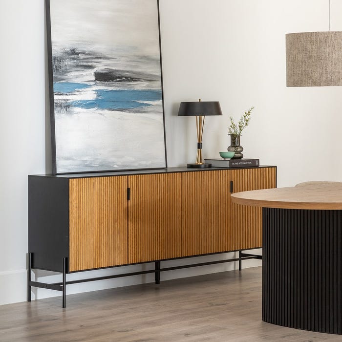 Sideboard Black-Natural Dm-Wood 204 X 40 X 81.50 Cm