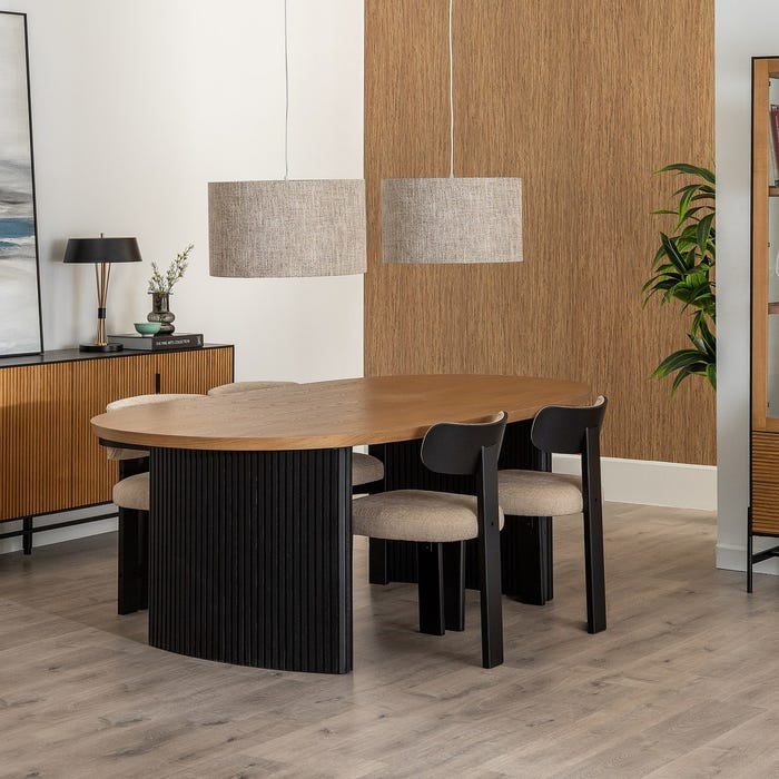 Mesa de Jantar Preto-Natural Dm-Madeira 220 X 113 X 75 Cm
