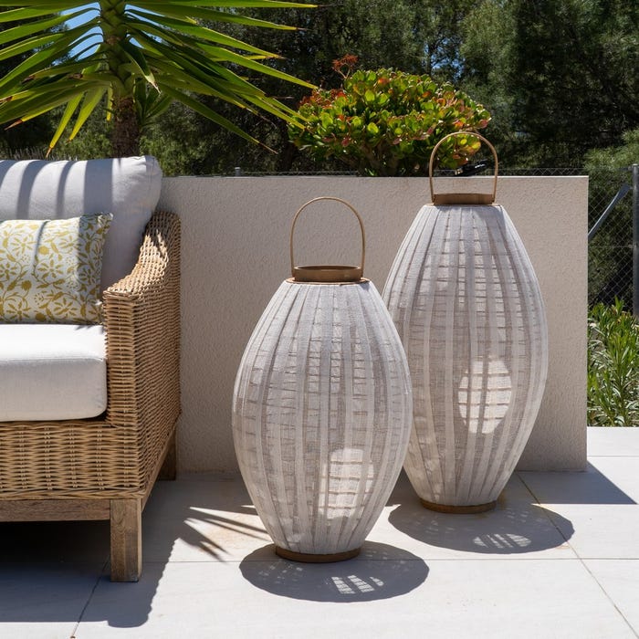 Farol Portavelas Natural-Beige Bambú 38 X 38 X 70 Cm