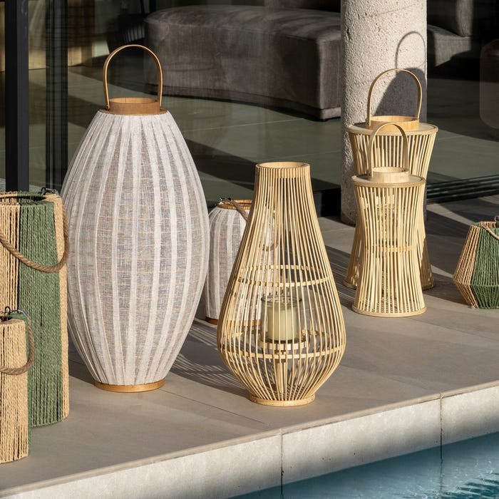 Farol Portavelas Natural-Beige Bambú 38 X 38 X 70 Cm