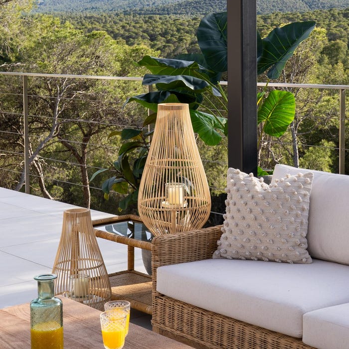Farol Portavelas Natural Bambú 30 X 30 X 55 Cm