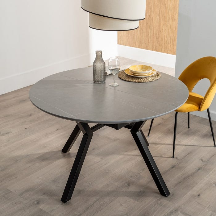 Mesa extensível cinza-preta 120 x 120 x 75 cm