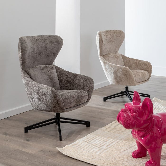 Sillón Giratorio Beige Tejido-Metal 75 X 80 X 110 Cm