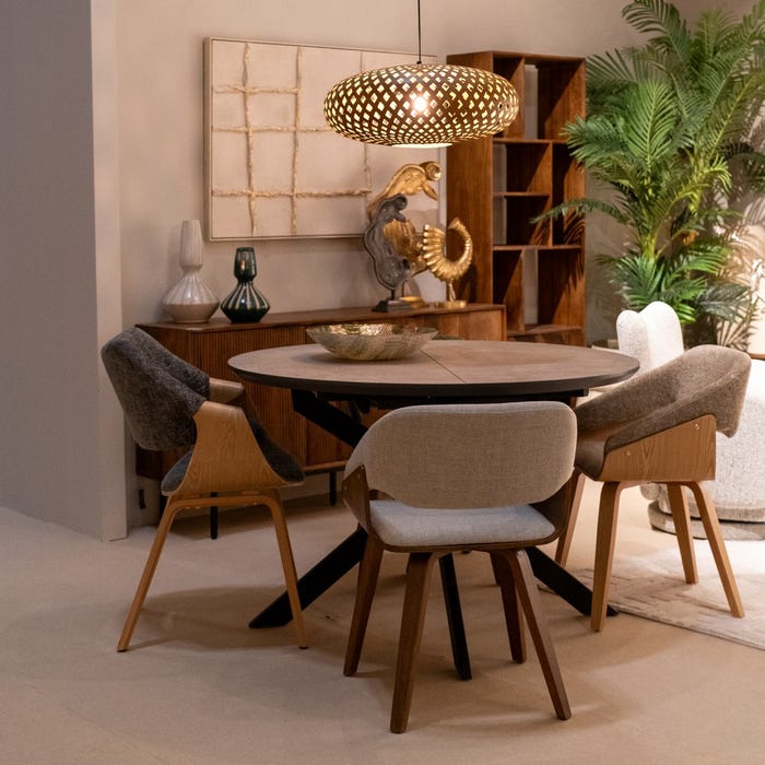 Gray-Natural Fabric-Wood Chair 61 X 56 X 82 Cm
