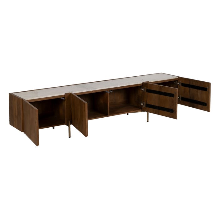 White-Natural Marble/Wood TV Cabinet 200 x 35 x 46 cm