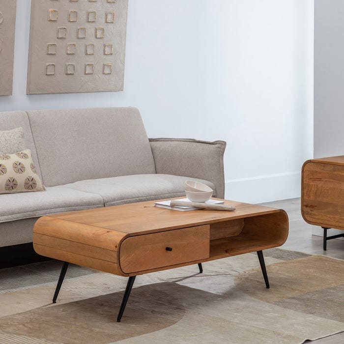 Mesa Centro Natural Madera De Mango 120 X 60 X 40 Cm