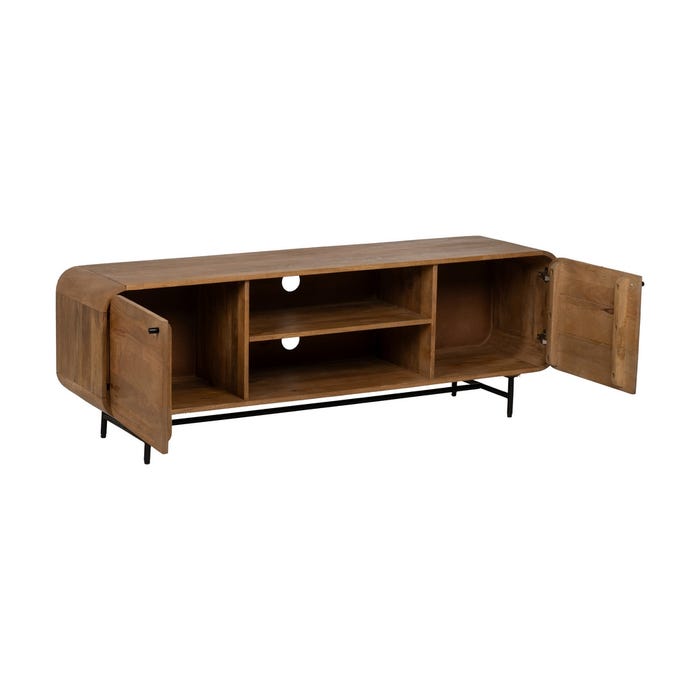 Mueble Tv Natural Madera De Mango Salón 160 X 40 X 55 Cm