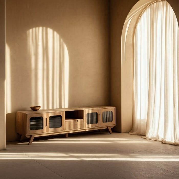 Móvel de TV em madeira de manga natural para sala de estar 180 x 40,50 x 48 cm