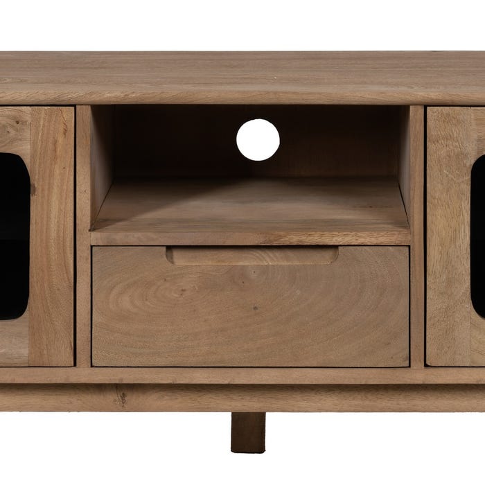 Mueble Tv Natural Madera De Mango Salón 180 X 40,50 X 48 Cm