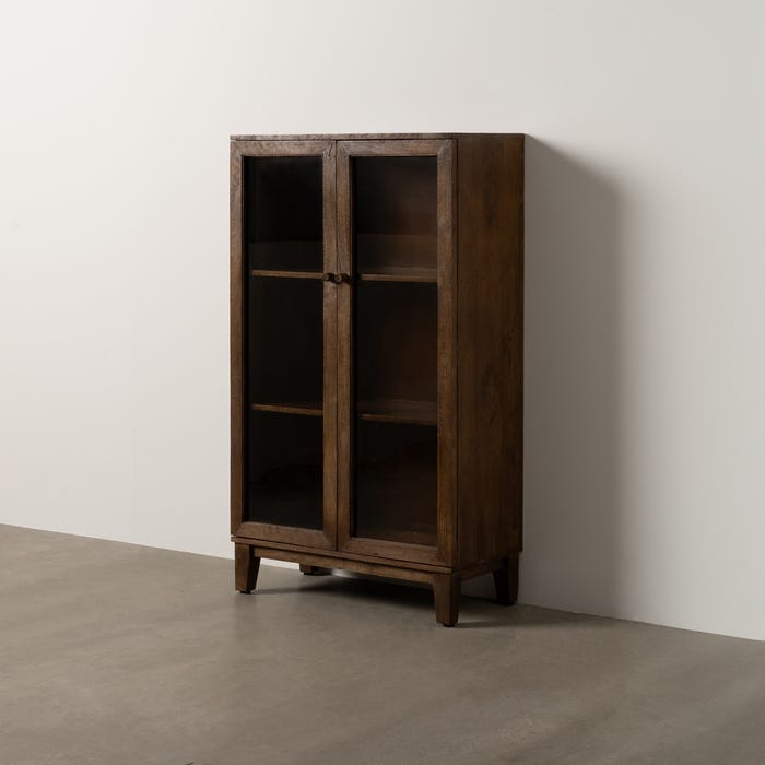 Brown Mango Wood Display Case Living Room 80 x 40 x 140 cm