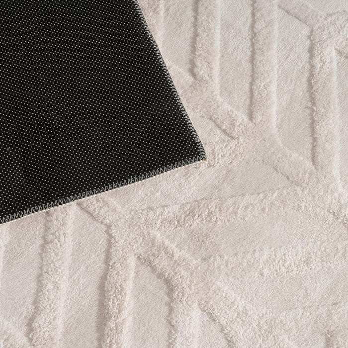Tapete geométrico de poliéster cru 160 x 1,70 x 230 cm