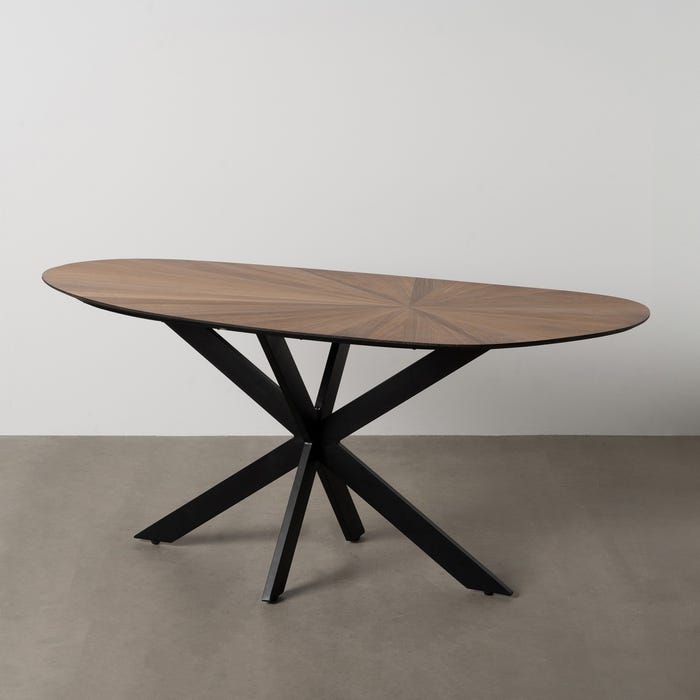 Mesa Comedor Natural-Negro Dm-Metal 178 X 80 X 77 Cm