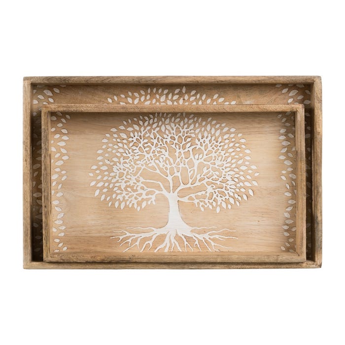 S/2 Bandejas Blanco-Natural 43,50 X 27 X 5 Cm
